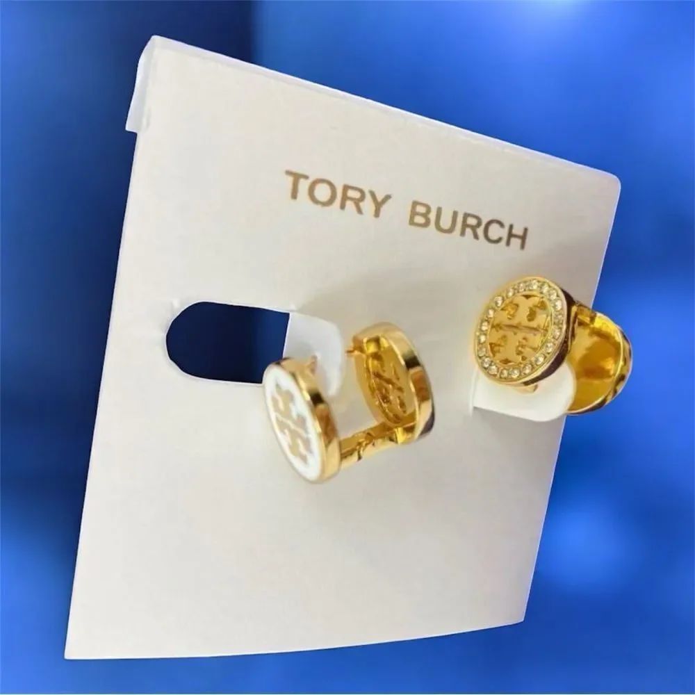 Tory Burch Kira enamel stud earrings in gold and white